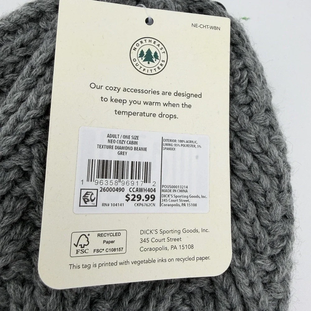 Northeast Outfitters Cozy Cabin Beanie Women's Grey Fleece Lined Knit Winter Hat